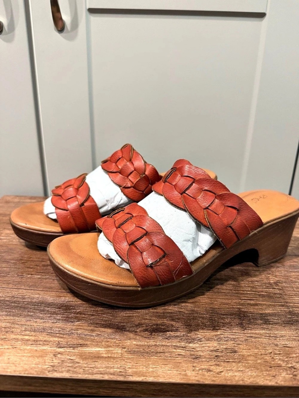Born Woven Leather Wedge Sandals Brown US 8M